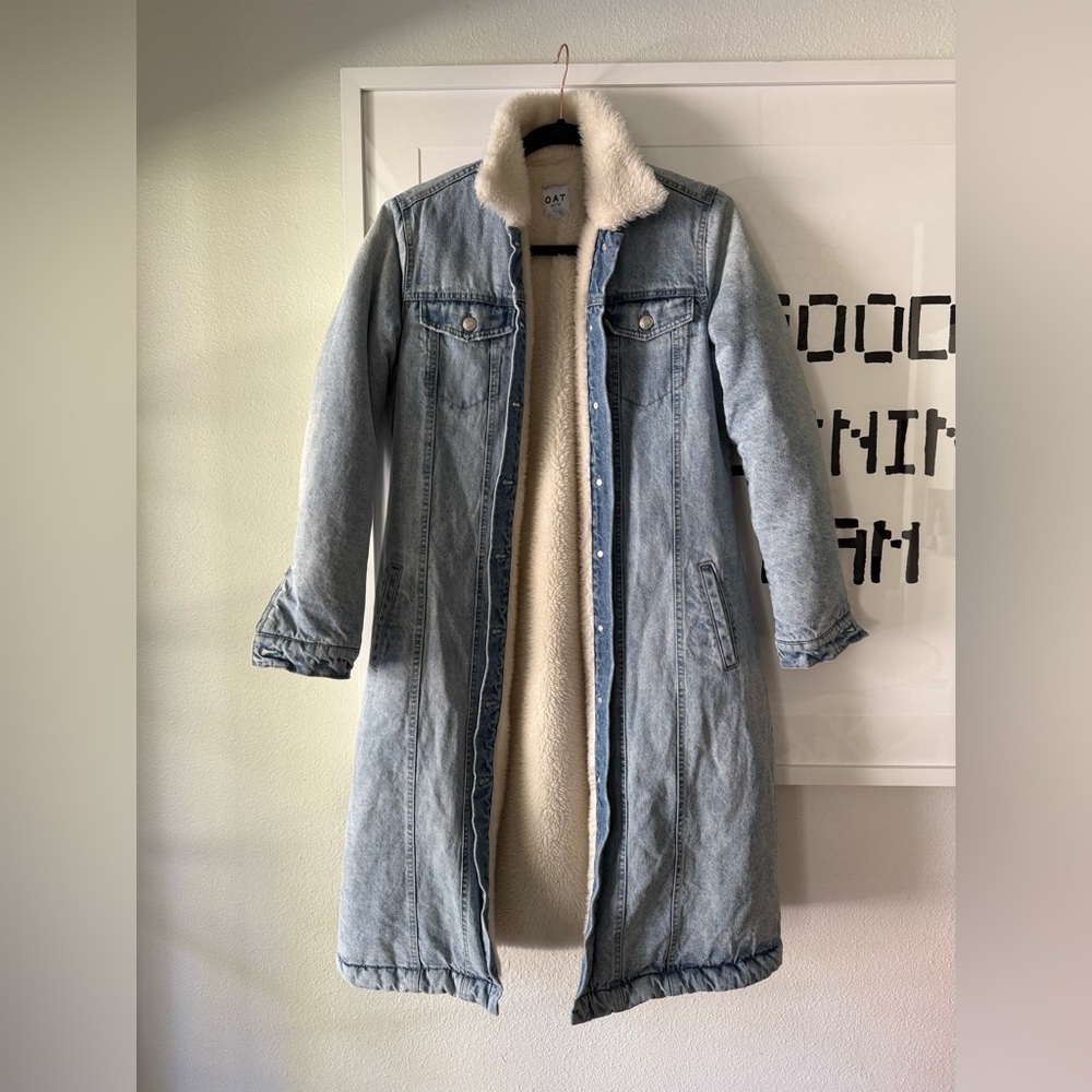 OAT Women's Denim Long Coat with Shearling Lining